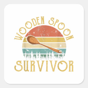 Funny Wooden Spoon Survivor  Retro Humor Vierkante Sticker