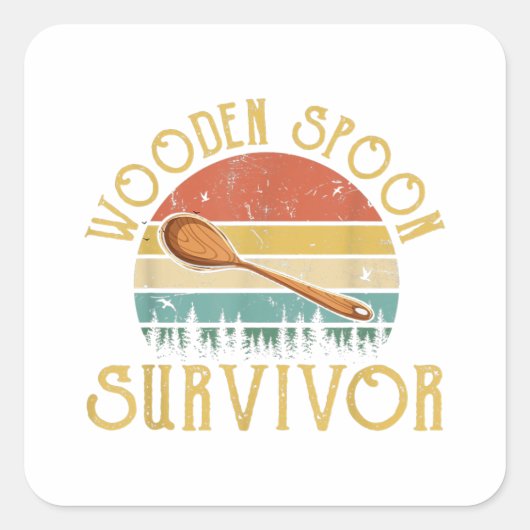 Funny Wooden Spoon Survivor Retro Humor Vierkante Sticker (Voorkant)