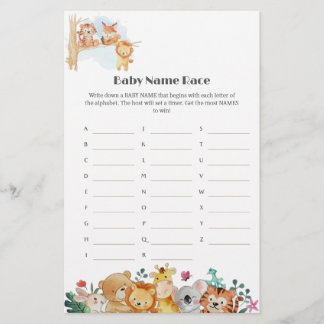 Funny Woodland Animals Baby shower Naam Race Game