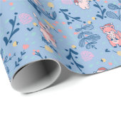 Funny Woodland Friends  Blue Winter Forest Pattern Cadeaupapier (Rol Hoek)