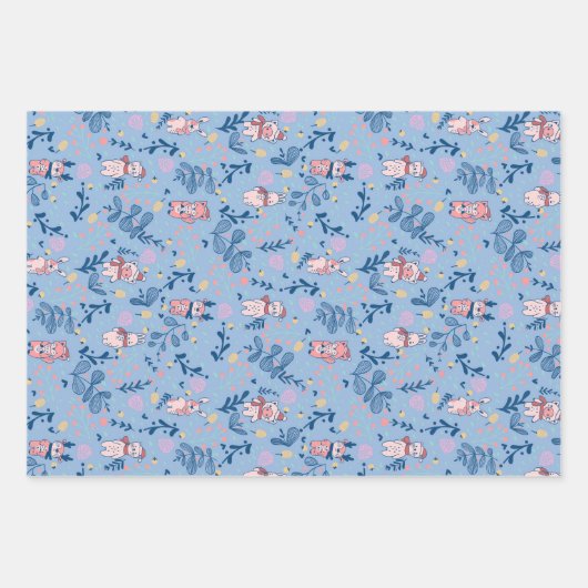 Funny Woodland Friends  Blue Winter Forest Pattern Inpakpapier Vel (Voorkant 2)