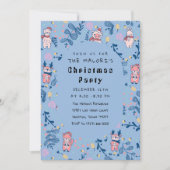 Funny Woodland Friends  Blue Winter Forest Pattern Kaart (Voorkant)