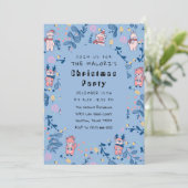 Funny Woodland Friends  Blue Winter Forest Pattern Kaart (Staand voorkant)