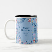 Funny Woodland Friends  Blue Winter Forest Pattern Tweekleurige Koffiemok (Links)