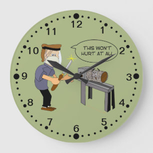 Funny Woodrouting Cartoon Clock met Notulen Grote Klok