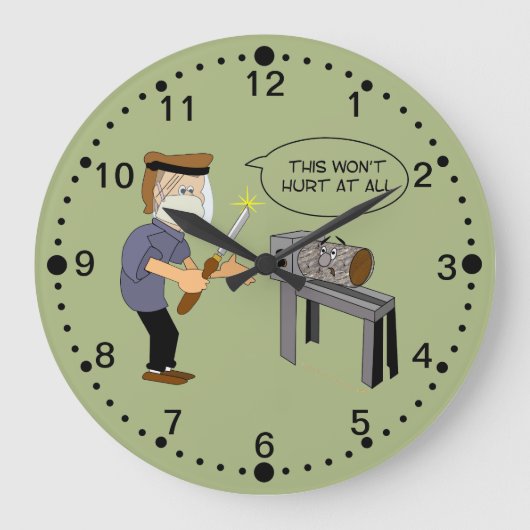 Funny Woodrouting Cartoon Clock met Notulen Grote Klok (Voorkant)