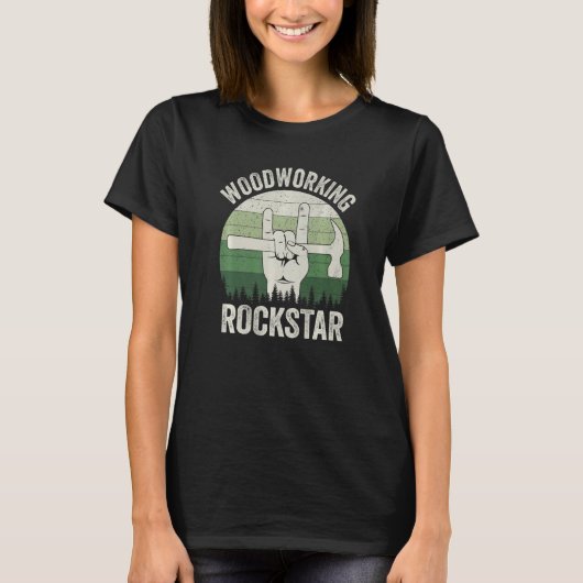 Funny woodworking rockstar, carpenter, retro woodw t-shirt (Voorkant)