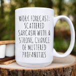 Funny Work bestie / Kantoor Collega E-mail Koffiemok<br><div class="desc">Deze Coffee Mok beschikt over een grappige tekst ontwerp Work Forecast: Verspreid sarcasme met een sterke kans op gemompelde scheldwoorden. Beste grappige mok voor Kantoor Coworker beste vriend.</div>