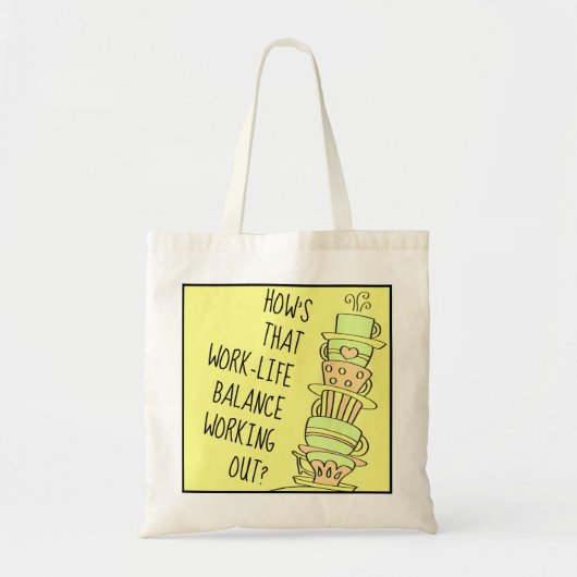 Funny Work Life Quote Pastel Leaning Coffee Cups Tote Bag (Voorkant)