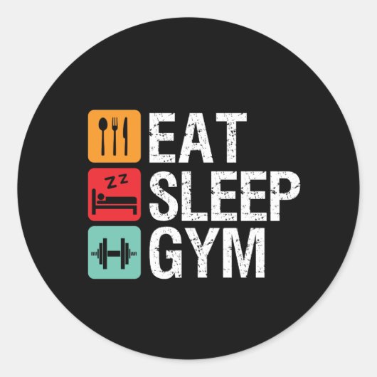 Funny Workout Fitness Eat Sleep Gym Ronde Sticker (Voorkant)