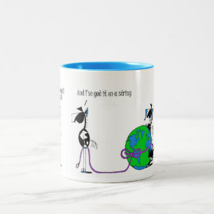 Funny World op een String Horse Cartoon Tweekleurige Koffiemok