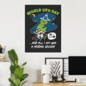 Funny World UFO Dag Sondering Sessie Cartoon Poster (Thuiskantoor)