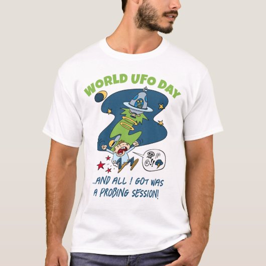 Funny World UFO Dag Sondering Sessie Cartoon T-shirt (Voorkant)