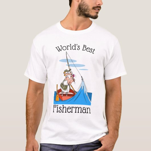 Funny World's Best Fisherman Cartoon T-shirt (Voorkant)