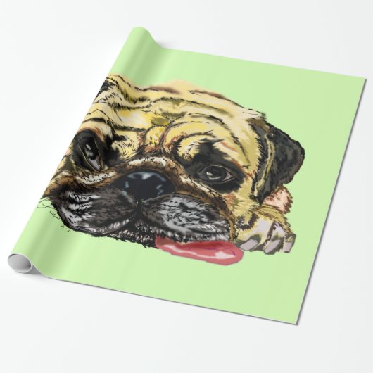 Funny Wrapping Paper met Pug Dog - Aangepaste kleu Cadeaupapier (Uitgerold)