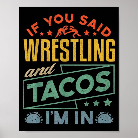 Funny Wrestling And Tacos Shirt Wrestle Retro Men  Poster (Voorkant)