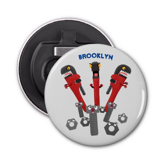 Funny wright Monster tools humor cartoon Button Flesopener (Voorkant)