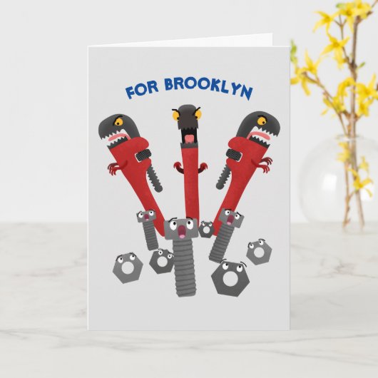 Funny wright Monster tools humor cartoon Kaart (Gele Bloem)