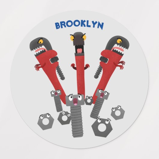 Funny wright Monster tools humor cartoon Labels (Design 1)