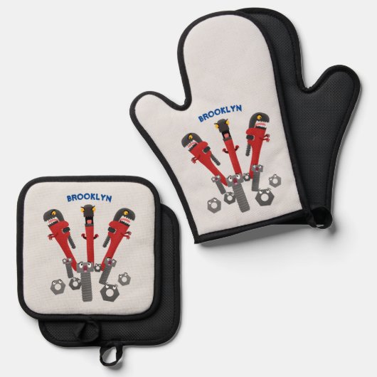 Funny wright Monster tools humor cartoon Ovenwant & Pannenlap Set (Voorkant / Achterkant)