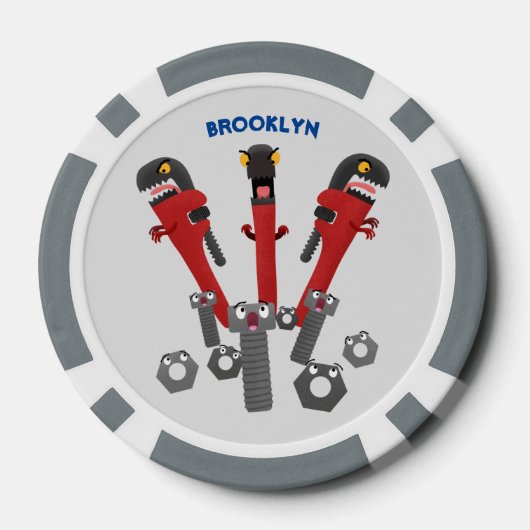 Funny wright Monster tools humor cartoon Poker Chips (Achterkant)