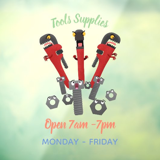 Funny wright Monster tools humor cartoon Raamsticker (Vel 3)