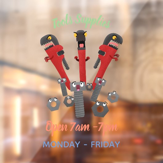 Funny wright Monster tools humor cartoon Raamsticker (Vel 2)