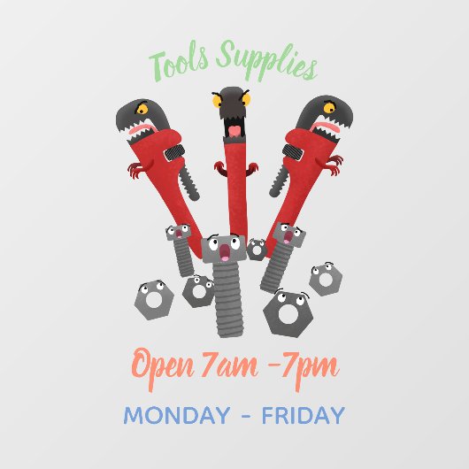 Funny wright Monster tools humor cartoon Raamsticker (Vel)