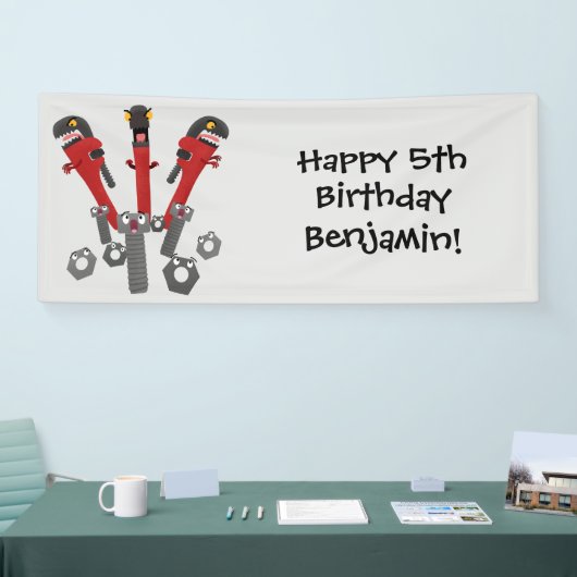 Funny wright Monster tools humor cartoon Spandoek (Beurs)