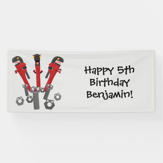 Funny wright Monster tools humor cartoon Spandoek (Horizontaal)