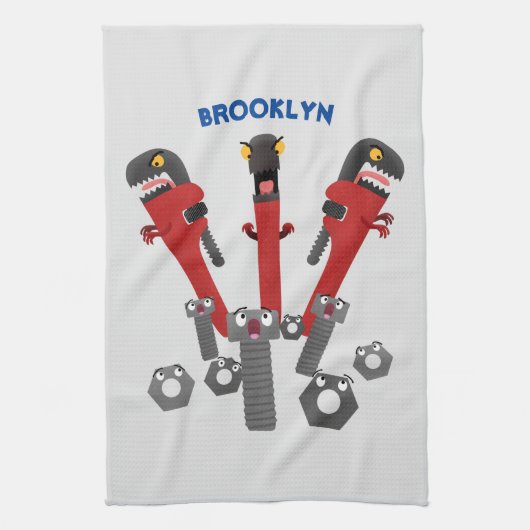 Funny wright Monster tools humor cartoon Theedoek (Verticaal)