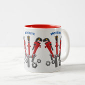 Funny wright Monster tools humor cartoon Tweekleurige Koffiemok (Voorkant rechts)