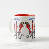 Funny wright Monster tools humor cartoon Tweekleurige Koffiemok (Voorkant links)