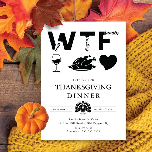Funny WTF Wine Turkey Family Thanksgiving Kaart