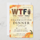 Funny WTF Wine Turkey Family Thanksgiving Kaart (Voorkant)