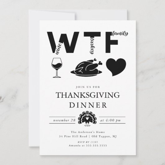 Funny WTF Wine Turkey Family Thanksgiving Kaart (Voorkant)
