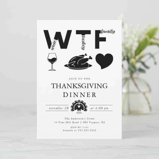 Funny WTF Wine Turkey Family Thanksgiving Kaart (Staand voorkant)