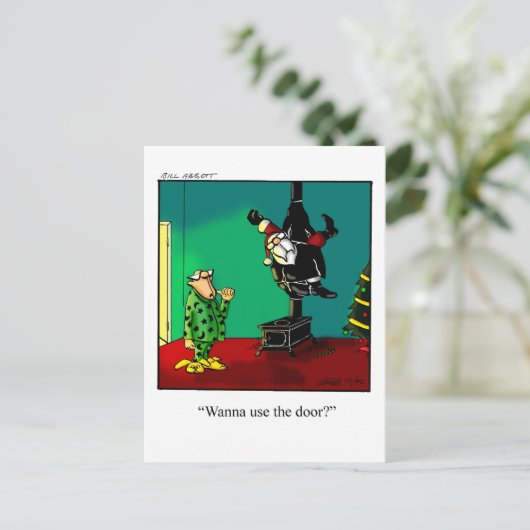 Funny X-mas Briefkaart Santa Stuck in Chimney (Staand voorkant)