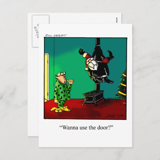 Funny X-mas Briefkaart Santa Stuck in Chimney (Voorkant / Achterkant)