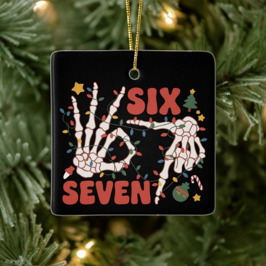Funny Xmas 67 Skeleton Hand Six Seven Christmas  Keramisch Ornament (Boom)
