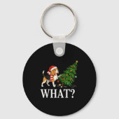Funny Xmas Beagle Pushing Christmas Tree Over Dog Sleutelhanger (Voorkant)
