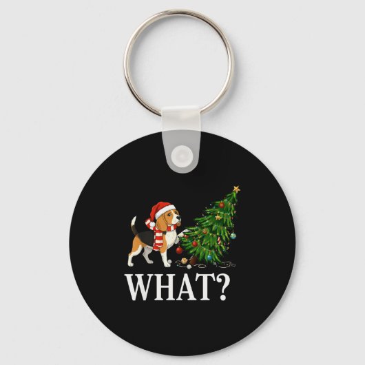 Funny Xmas Beagle Pushing Christmas Tree Over Dog Sleutelhanger (Voorkant)