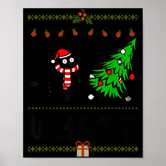 Funny Xmas Black Cat Pushing Christmas Tree Over C Poster (Voorkant)