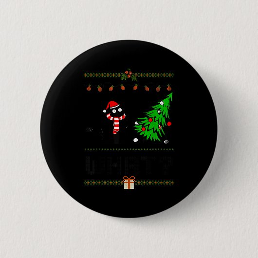 Funny Xmas Black Cat Pushing Christmas Tree Over C Ronde Button 5,7 Cm (Voorkant)
