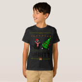 Funny Xmas Black Cat Pushing Christmas Tree Over C T-shirt (Voorkant volledig)