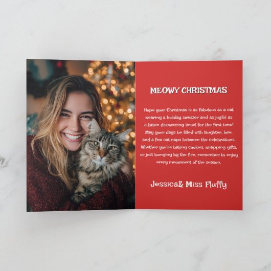 Funny Xmas Cats Lover Photo Red Meowy Christmas  Feestdagen Kaart (Binnen)