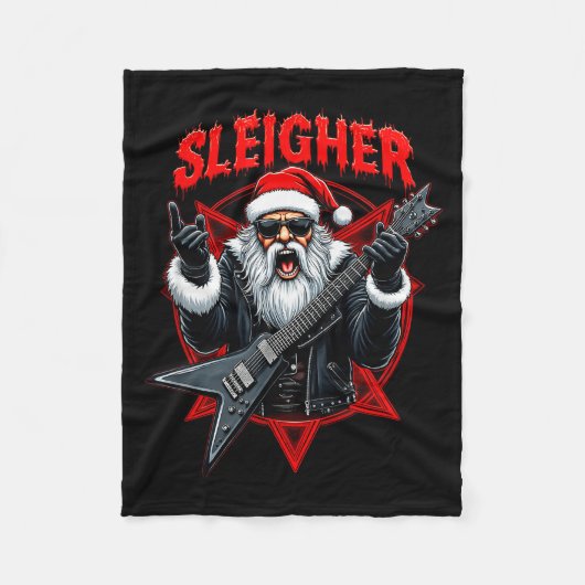 Funny Xmas Christmas Guitar Santa Sleigher Heavy M Fleece Deken (Voorkant)