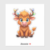 Funny Xmas Cow Lights Boys Girls Cute Highland Cow Sticker (Vel)