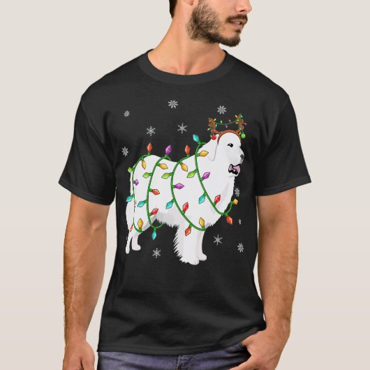 Funny Xmas Lichtrendierlijk Pet Grote Pyreneeën Kh T-shirt (Voorkant)