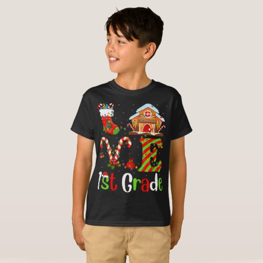 Funny Xmas Lighting Love 1st Grade Teacher Christm T-shirt (Voorkant volledig)